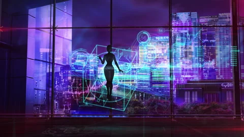 The plot about robotic cryptocurrency trading on the stock exchange, 3D render Stock Footage 187368379