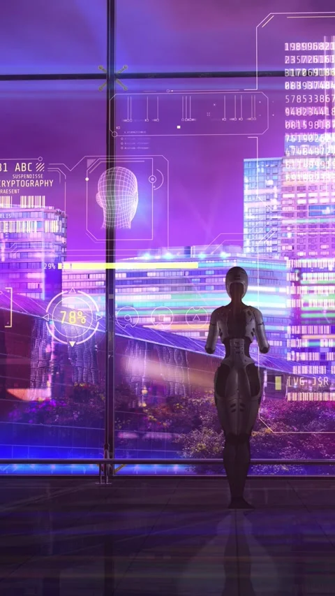 The plot of the future with android and data, 3D render. Stock Footage 266437743