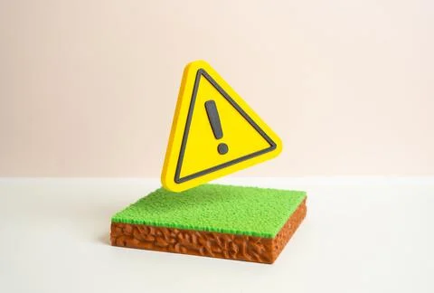 A plot of land and a warning sign. Laws and the status of the intended use .. Stock Photos
