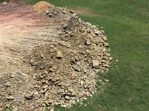 Plot of land under dirt leveling works Fotos de archivo