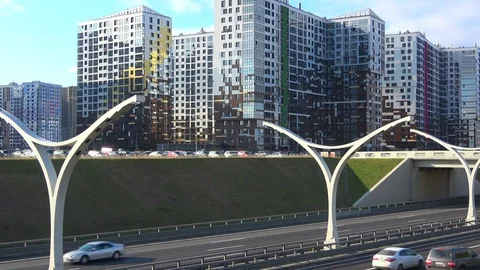 The plot of the Western high-speed diameter and modern houses. Saint Petersburg Stock Footage 117247528
