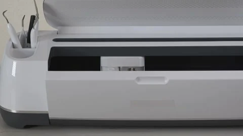 Plotter covers open, tools in storage cup. DIY paper crafting Stock Footage 277936758