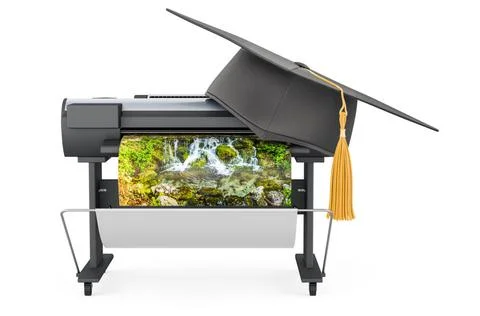 Plotter, Großformat-Tintenstrahldrucker mit Bildungshut. 3D-Rendering Plot.. Fotos de archivo