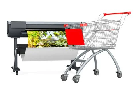 Plotter, Großformat-Tintenstrahldrucker mit Einkaufswagen, 3D-Rendering Pl.. Fotos de archivo