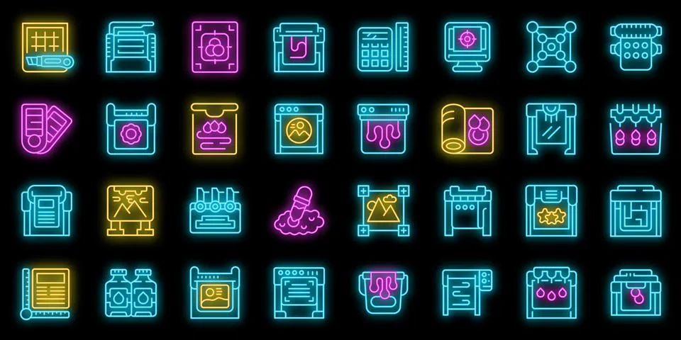 Plotter icons set vector neon Ilustración de archivo