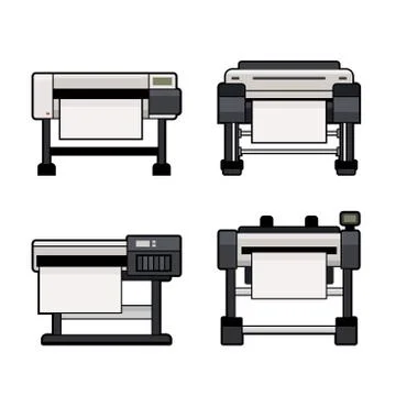 Plotter Icons Set on White Background. Vector 库存插图