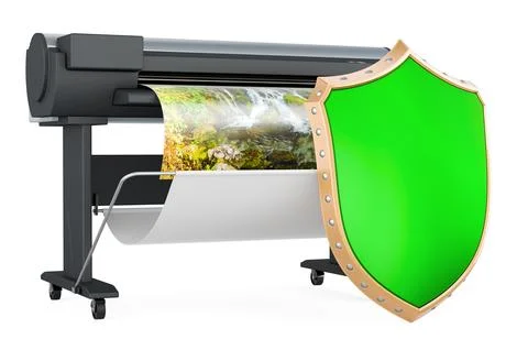 Plotter, large format inkjet printer with shield, 3D rendering Ilustración de archivo