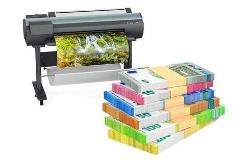 Plotter, large format inkjet printer with euro packs. 3D rendering Stock Illustration