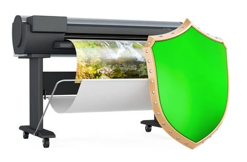 Plotter, large format inkjet printer with shield, 3D rendering Plotter, la... Stock Photos