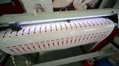 Plotter in printing house prints image with exclamation mark Stock Footage 35236661