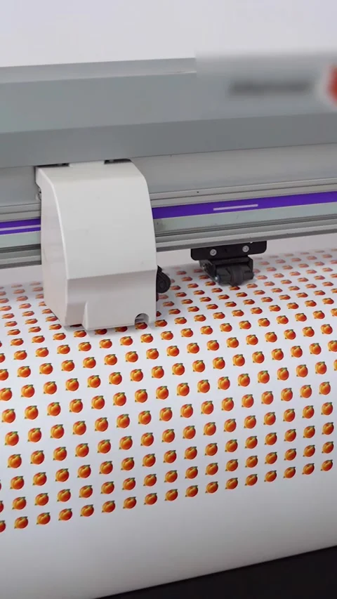 Plotter printing. Plotter prints stickers. Vertical video. 스톡 동영상 288218083