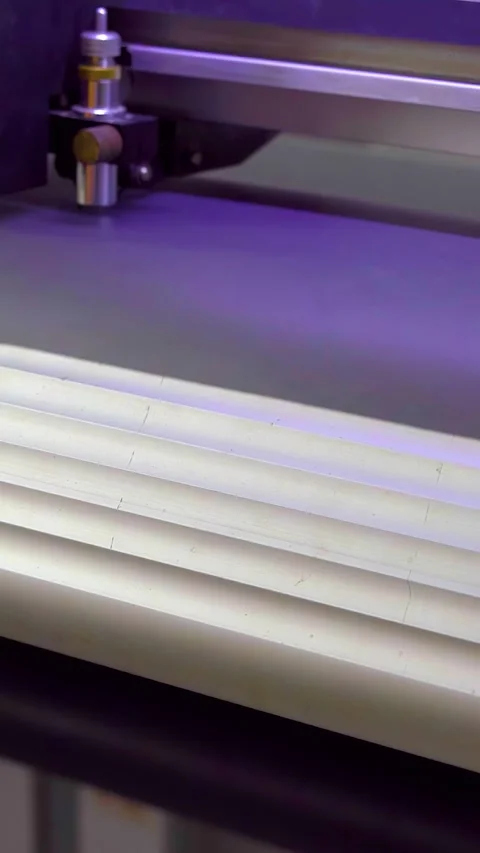 Plotter printing. Plotter prints stickers. Vertical video. 스톡 동영상 288218261