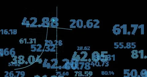 Plotting dotted numeric labels and cyan curve crossing axes on dark data Stock Illustration