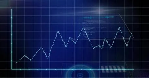 Plotting jagged light-cyan waveform across dark blue dashboard grid with radar Stock Illustration