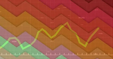 Plotting neon green zigzag line and showing overlapping colored area curves on Stock Photos