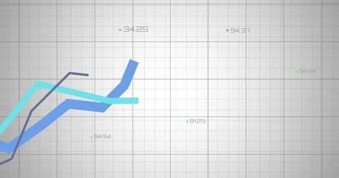 Plotting trend lines cyan medium blue dark slate on gray square grid, with Stock Illustration