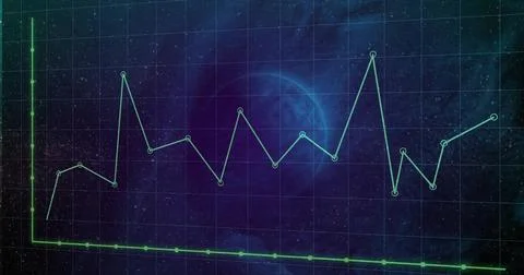 Plotting two lines showing green, teal circular markers on space grid axes, with Stock Illustration