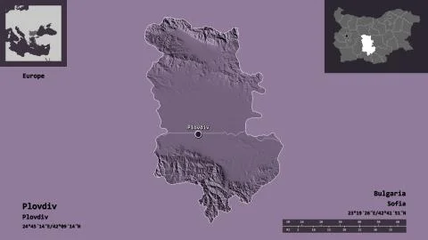 Plovdiv, Bulgaria. Colored elevation map Ilustración de archivo
