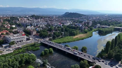 Plovdiv Maritsa river top view drone panorama video Stock Footage 278035338