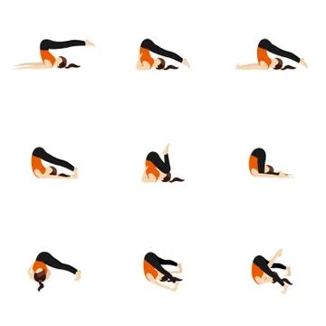 Plow modifications yoga poses set Stock Illustration