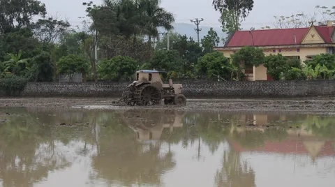 Plow paddy fields Stock Footage 47455407