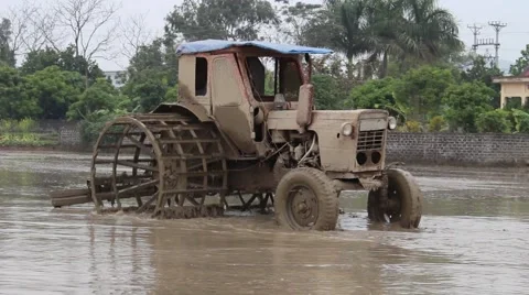 Plow paddy fields Stock Footage 47455428