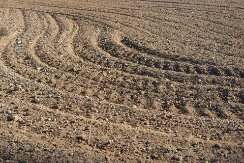 Plowed field view Stock Photos