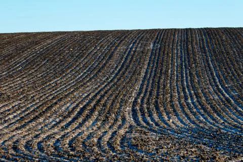 Plowed Field in Winter Stock Photos