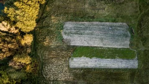 Plowed fields top view Stock Photos