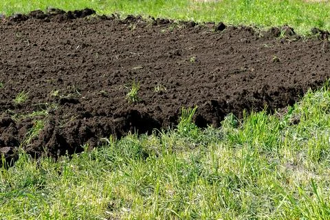 Plowed ground agricultural field ready for seed sowing, planting process. N.. Foto stock