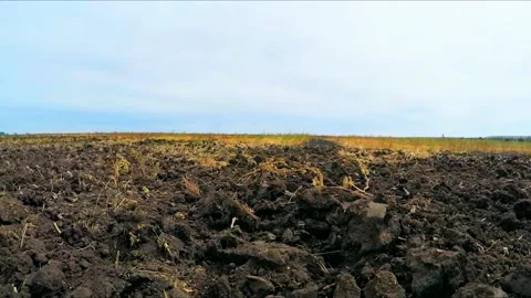 Plowed land on the field Stock Footage 85892350