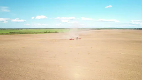 Plowing field with Tractor , drone view. Cultivated and soil tillage. 스톡 동영상 167064695