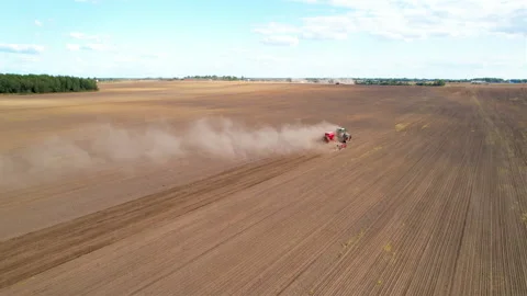 Plowing field with Tractor , drone view. Cultivated and soil tillage. 스톡 동영상 167559909