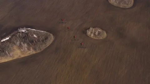 Plowing fields with tractors, general view, day Stock Footage 154237144