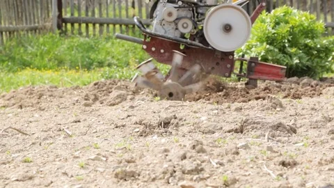 Plowing the soil with a motoblock Video stock 76366061