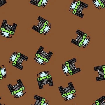 Plowing tractor back vector seamless pattern Stock Illustration