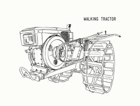 Plows machine - Walking Tractor ,hand draw sketch vector. Stock Illustration