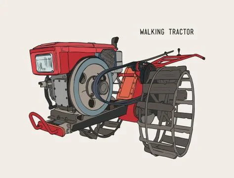 Plows machine - Walking Tractor ,hand draw sketch vector. Stock Illustration