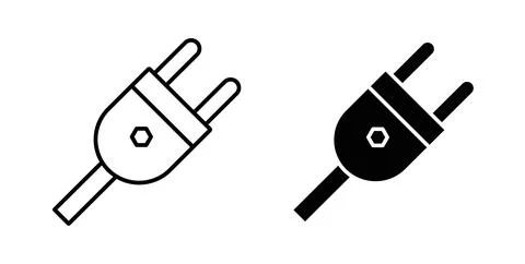 Plug adapter icon collection in black, Line icons, flat symbols Stock Illustration