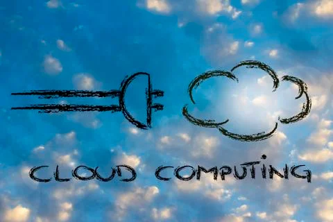 Plug and cloud on sky, concept of cloud computing Stock Illustration