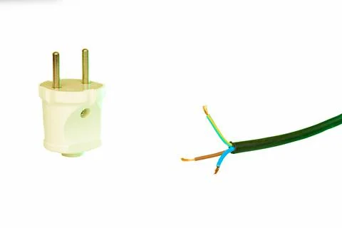 Plug and electrical wire on white isolated background Stock Photos