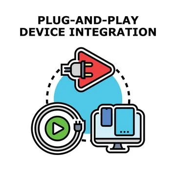 Plug and play device integration concept development Stock Illustration