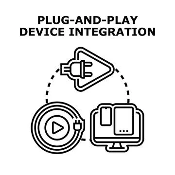 Plug and play device integration concept development Stock Illustration