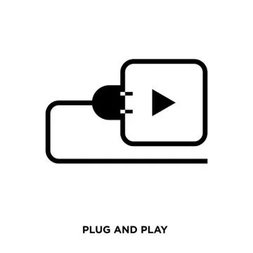 Plug and play icon on white background, in black, vector icon illustration Stock Illustration