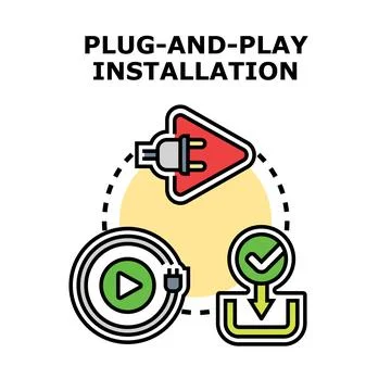 Plug and play installation concept icon set Stock Illustration