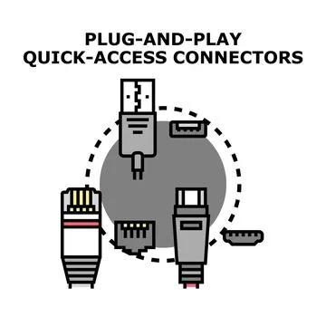 Plug and play quick access connectors illustrating different device interface Stock Illustration