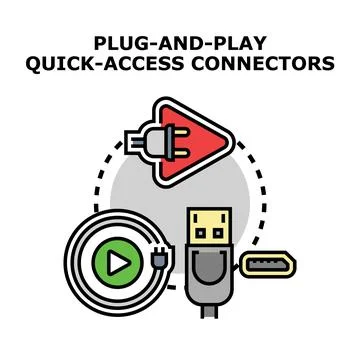 Plug and play quick access data connectors Stock Illustration