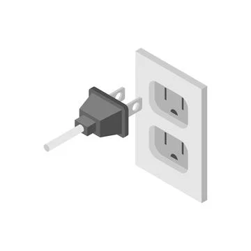 Plug and socket isolated. Electrical appliances connected to network Illustrazione stock