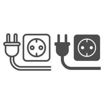 Plug and socket line and solid icon, technology concept, electricity sign on 库存插图