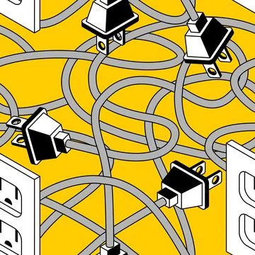 Plug and socket pattern seamless. Tangled wires background.  Electrical app.. Stockillustratie